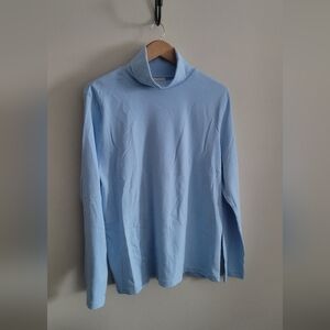 Vtg Studio Works Icy Sequin Embellished Cotton Turtleneck, Women's L, Sky Blue